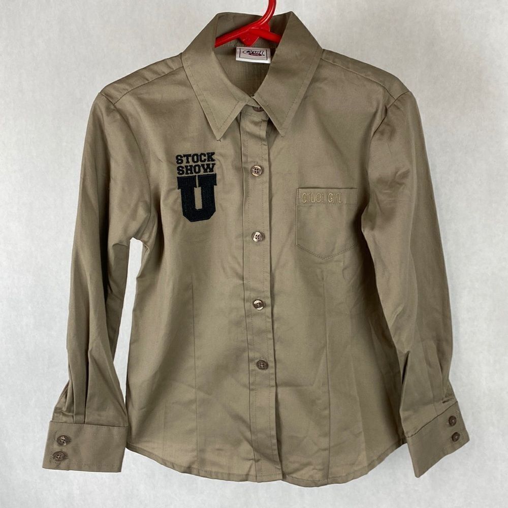 NEW Cruel Girl Button Down Shirt Stock Show U Khaki Tan Girls Size XS